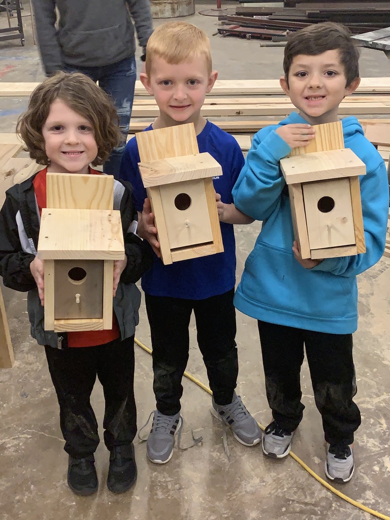 Students with birdhouses